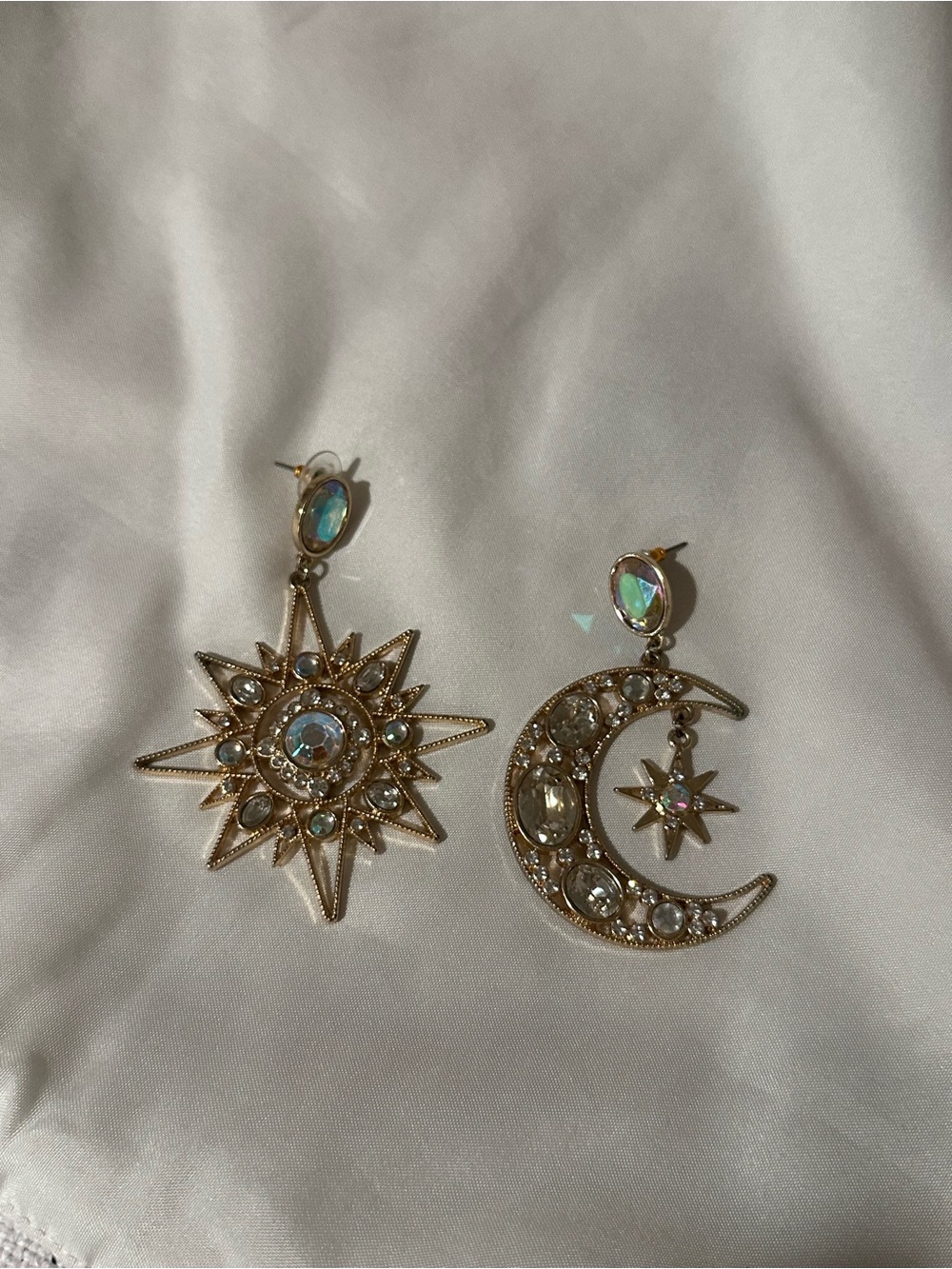 Gold Celestial Star & Moon Drop Earrings
